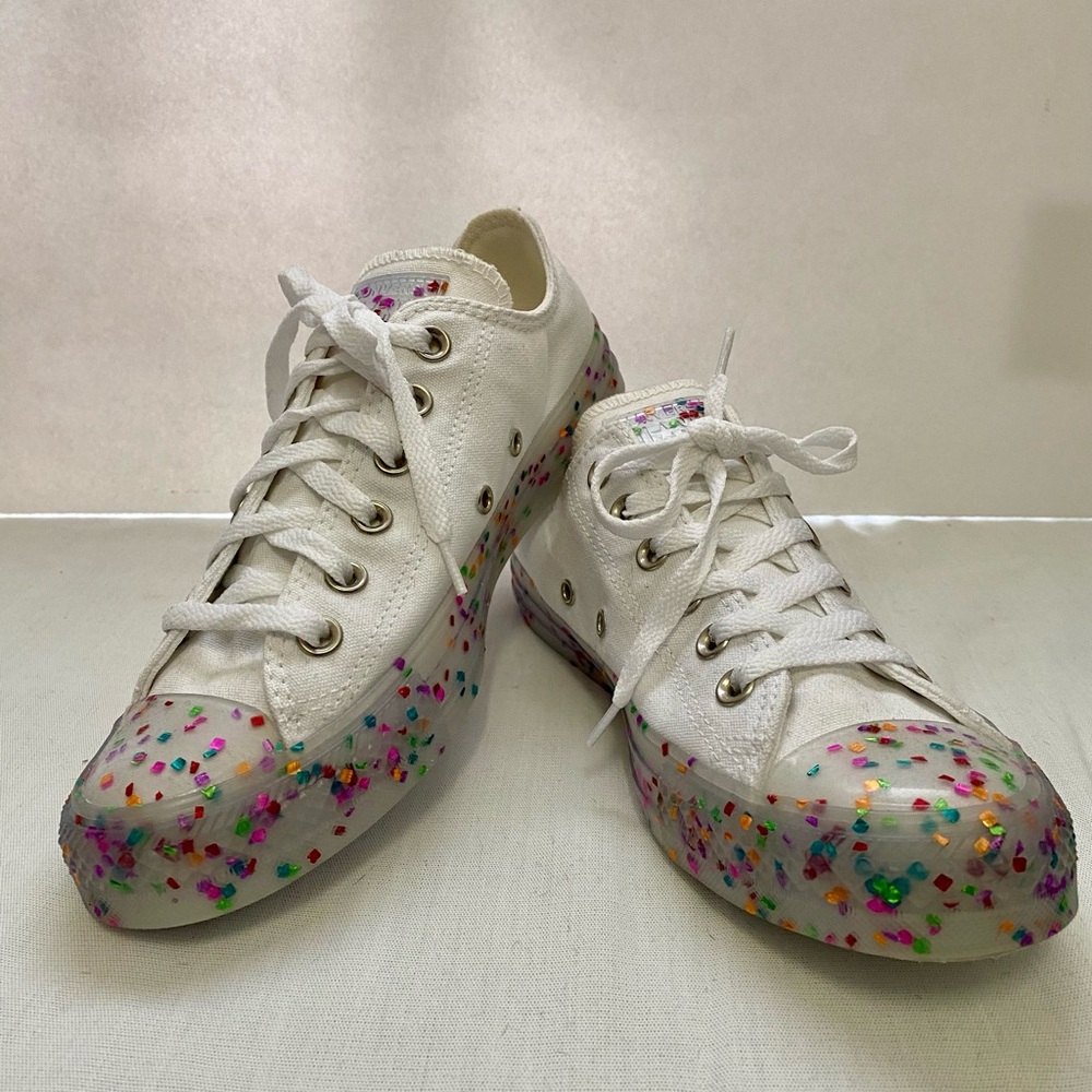 Converse White Sneakers with Colorful Confetti Design